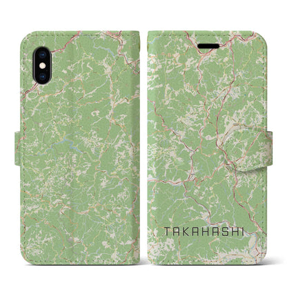 【高梁（岡山県）】地図柄iPhoneケース（手帳タイプ）ナチュラル・iPhone XS / X 用