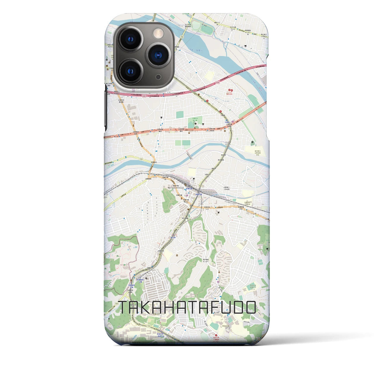 【高幡不動】地図柄iPhoneケース（バックカバータイプ・ナチュラル）iPhone 11 Pro Max 用