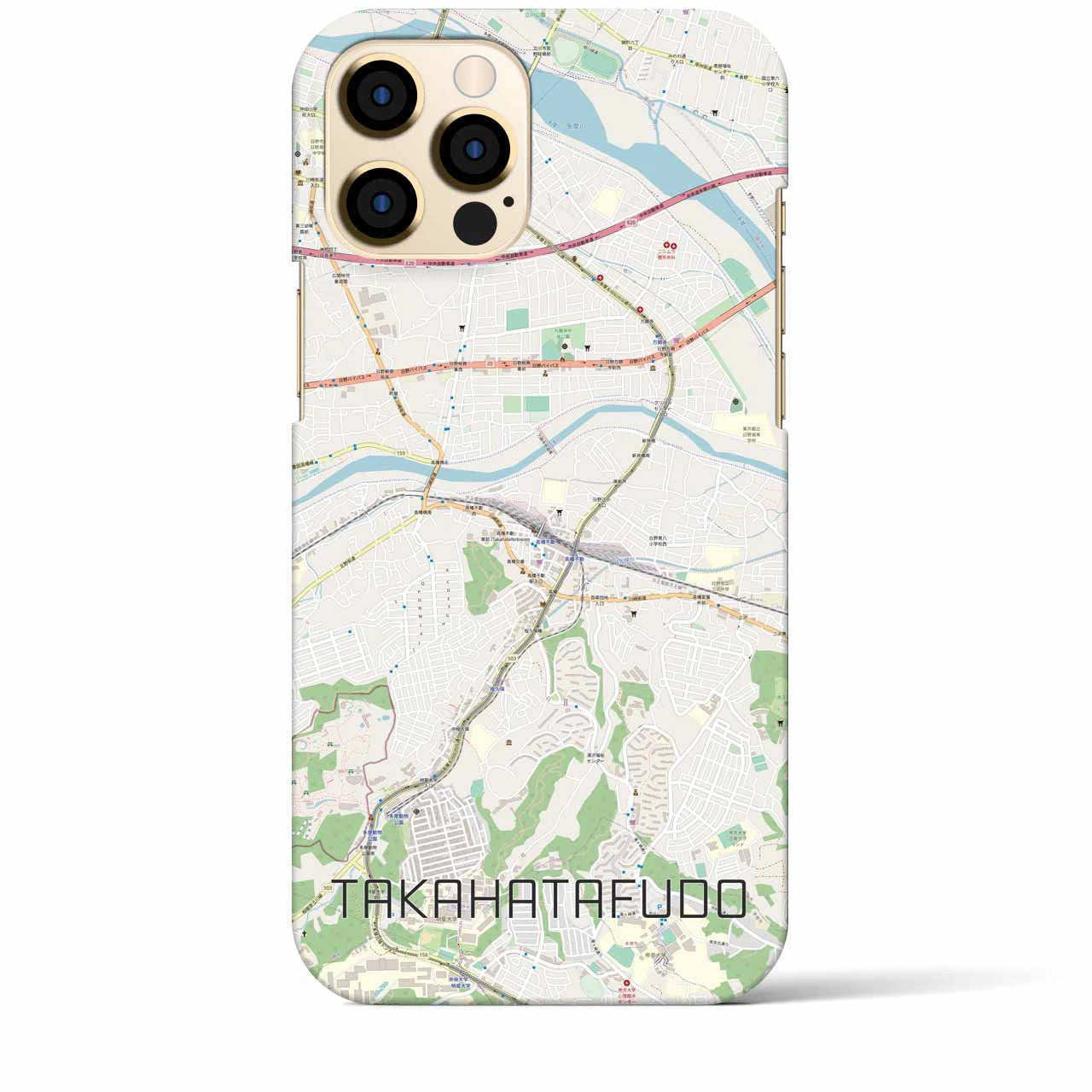 【高幡不動】地図柄iPhoneケース（バックカバータイプ・ナチュラル）iPhone 12 Pro Max 用