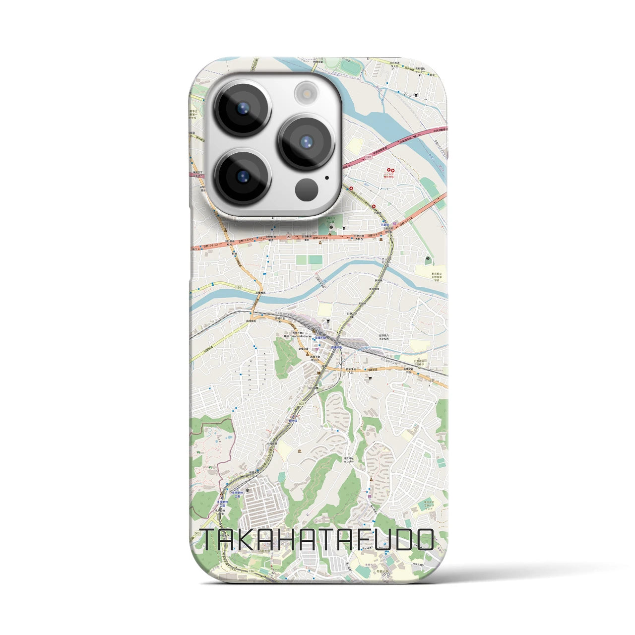 【高幡不動】地図柄iPhoneケース（バックカバータイプ・ナチュラル）iPhone 14 Pro 用