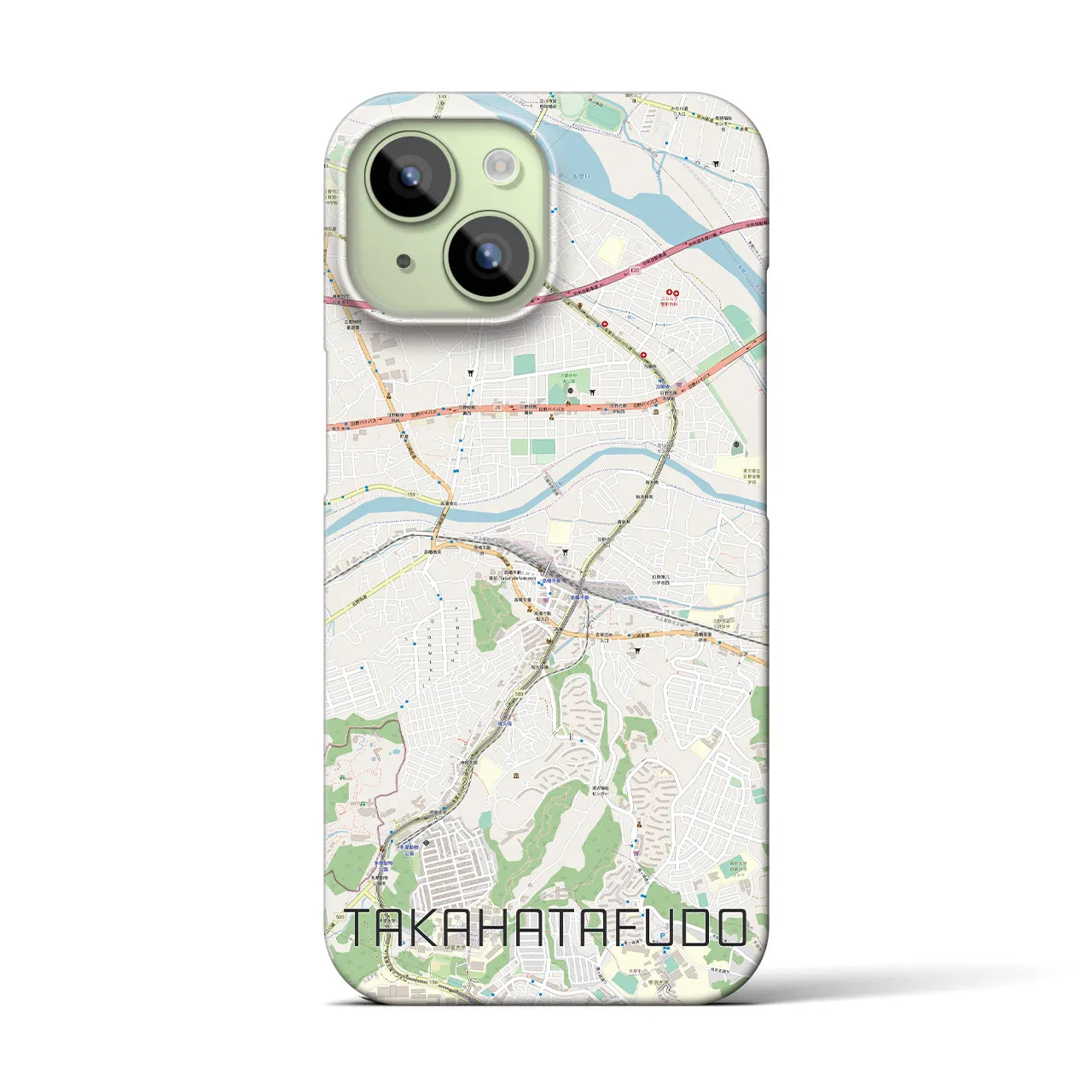 【高幡不動】地図柄iPhoneケース（バックカバータイプ・ナチュラル）iPhone 15 用