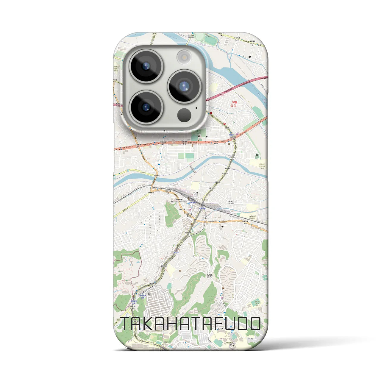 【高幡不動】地図柄iPhoneケース（バックカバータイプ・ナチュラル）iPhone 15 Pro 用