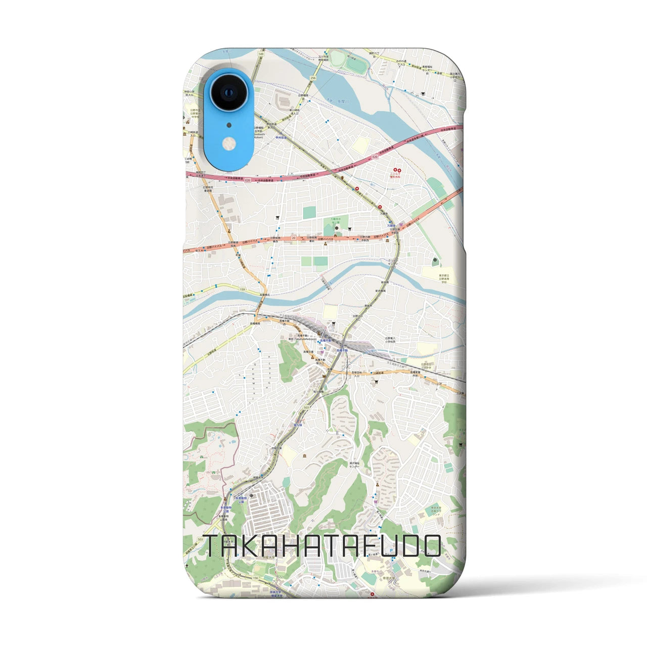 【高幡不動】地図柄iPhoneケース（バックカバータイプ・ナチュラル）iPhone XR 用