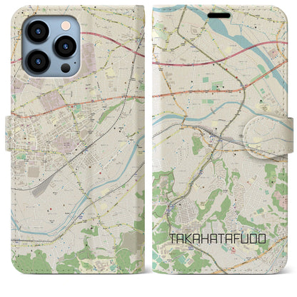 【高幡不動（東京都）】地図柄iPhoneケース（手帳タイプ）ナチュラル・iPhone 13 Pro Max 用