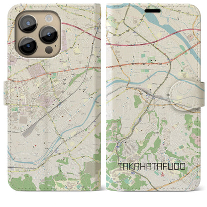 【高幡不動（東京都）】地図柄iPhoneケース（手帳タイプ）ナチュラル・iPhone 14 Pro Max 用