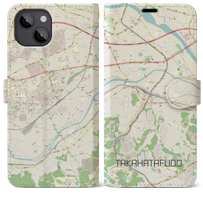 【高幡不動（東京都）】地図柄iPhoneケース（手帳タイプ）ナチュラル・iPhone 14 Plus 用