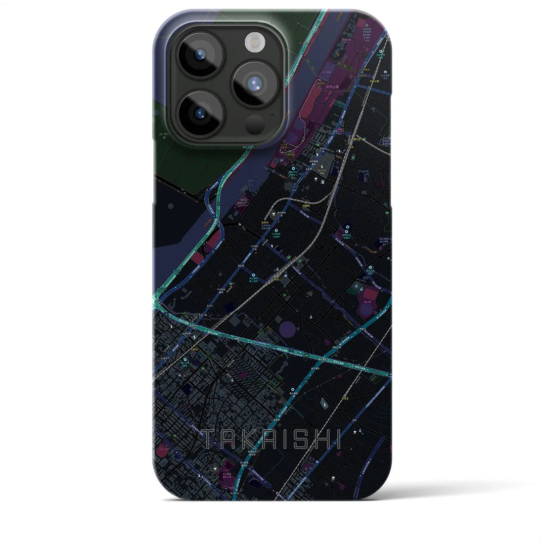 【高石】地図柄iPhoneケース（バックカバータイプ・ブラック）iPhone 15 Pro Max 用