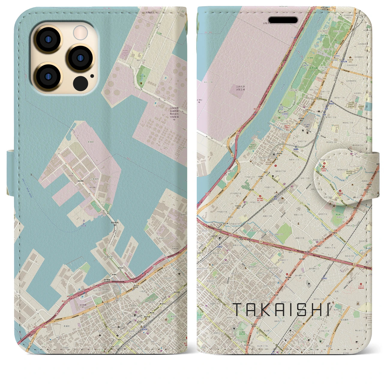 【高石】地図柄iPhoneケース（手帳両面タイプ・ナチュラル）iPhone 12 Pro Max 用