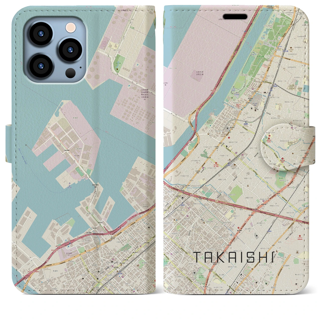 【高石】地図柄iPhoneケース（手帳両面タイプ・ナチュラル）iPhone 13 Pro Max 用