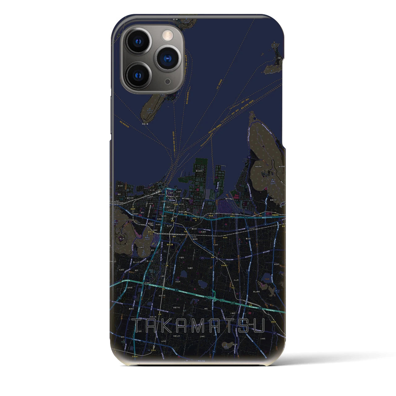 【高松】地図柄iPhoneケース（バックカバータイプ・ブラック）iPhone 11 Pro Max 用