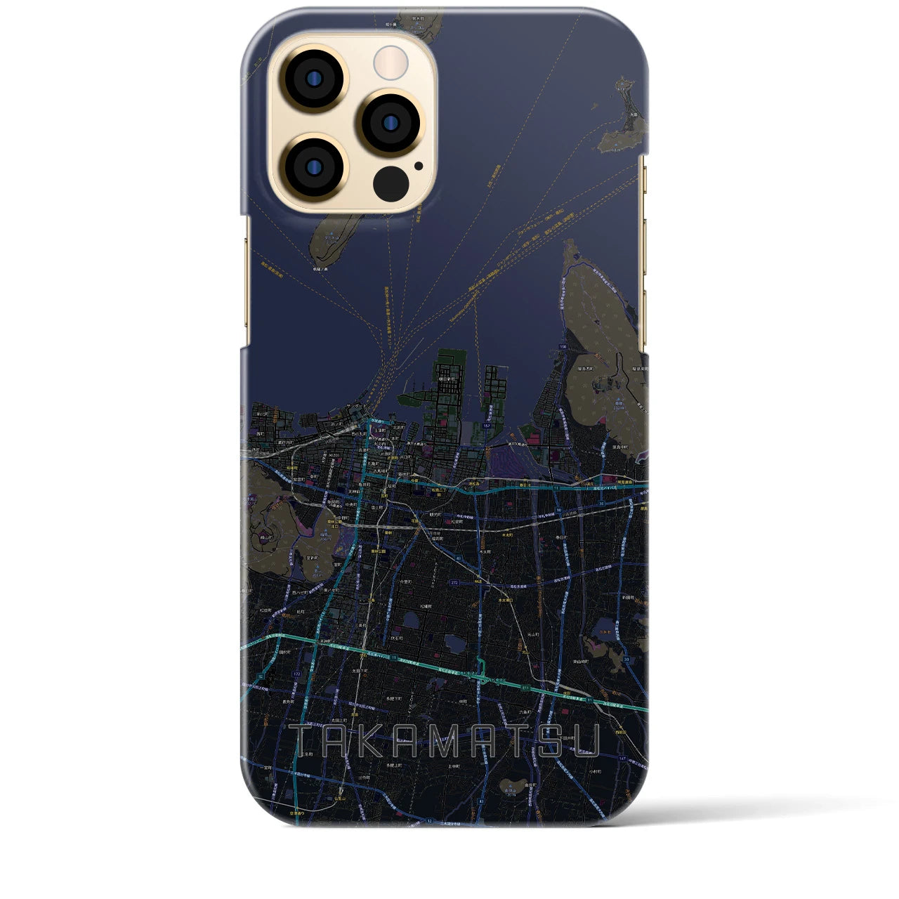【高松】地図柄iPhoneケース（バックカバータイプ・ブラック）iPhone 12 Pro Max 用