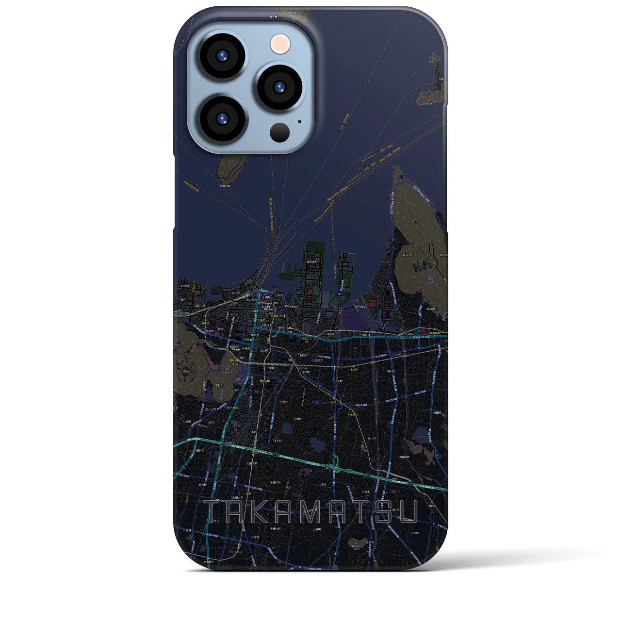 【高松】地図柄iPhoneケース（バックカバータイプ・ブラック）iPhone 13 Pro Max 用