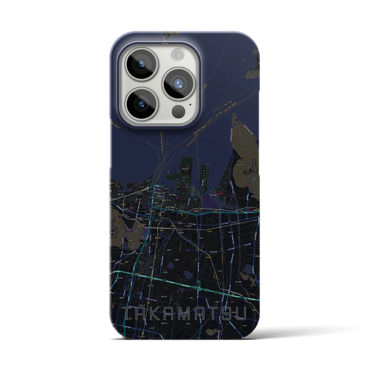 【高松】地図柄iPhoneケース（バックカバータイプ・ブラック）iPhone 15 Pro 用