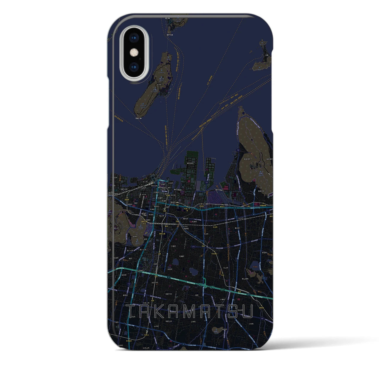【高松】地図柄iPhoneケース（バックカバータイプ・ブラック）iPhone XS Max 用