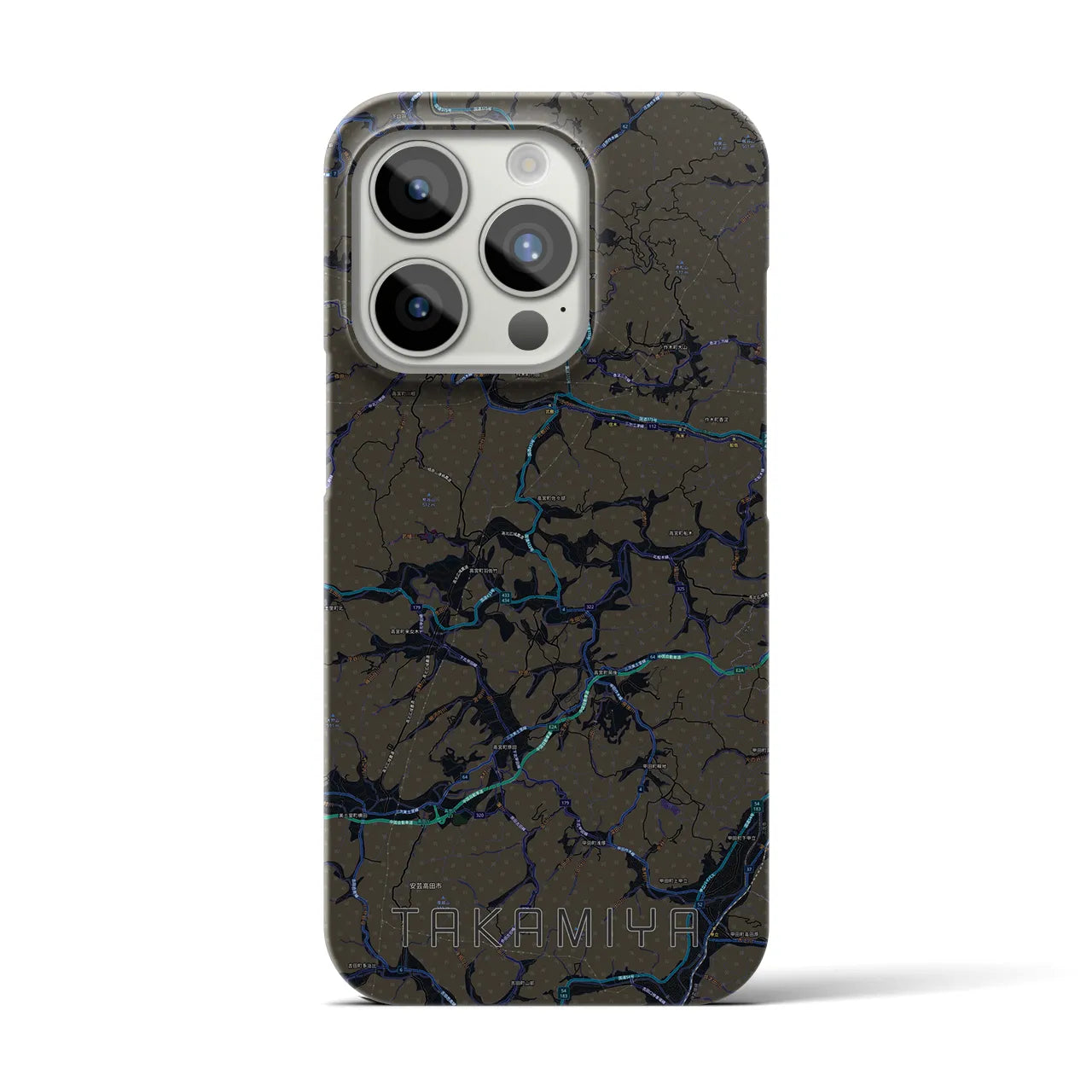 【高宮】地図柄iPhoneケース（バックカバータイプ・ブラック）iPhone 15 Pro 用