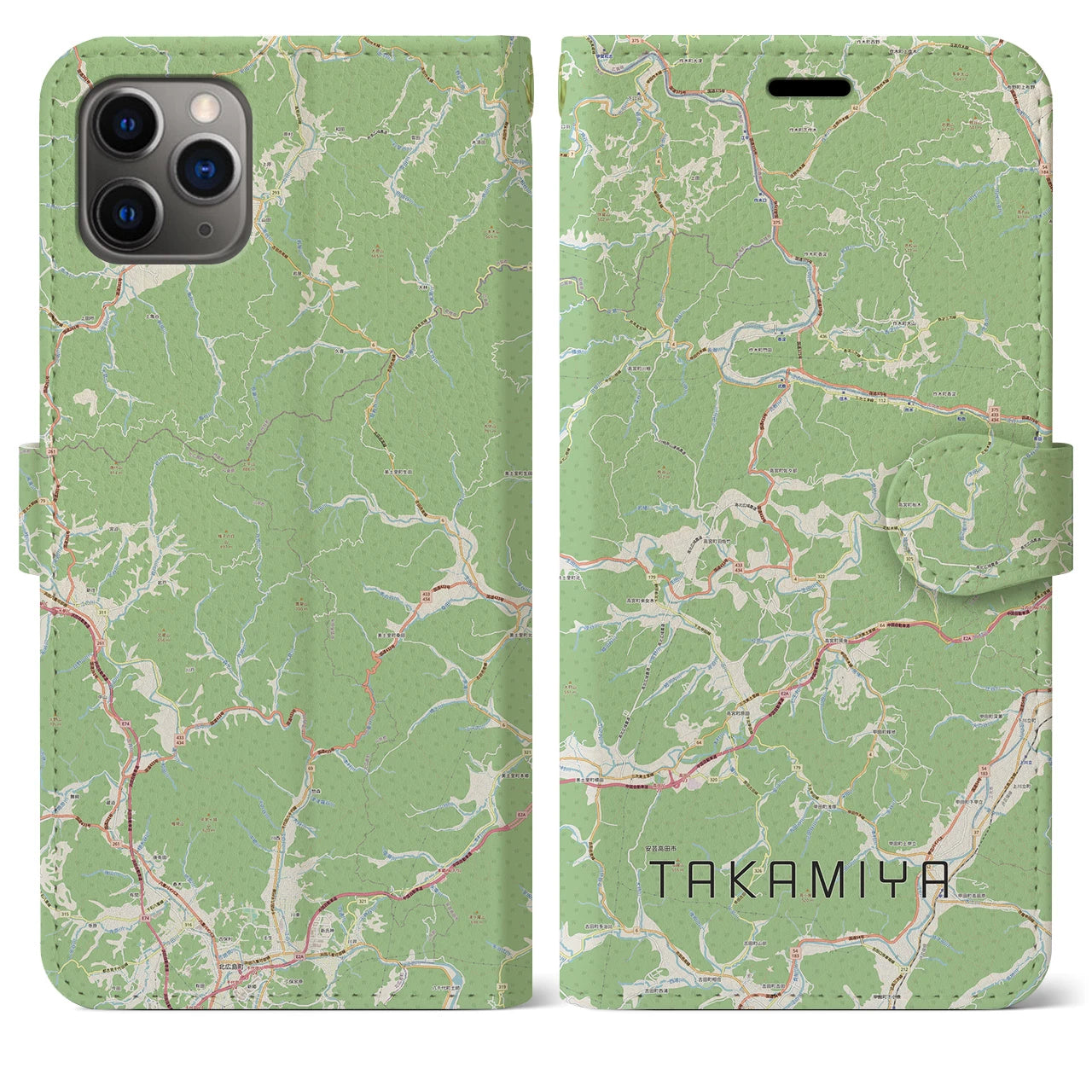 【高宮】地図柄iPhoneケース（手帳両面タイプ・ナチュラル）iPhone 11 Pro Max 用