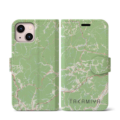 【高宮（広島県）】地図柄iPhoneケース（手帳タイプ）ナチュラル・iPhone 13 mini 用