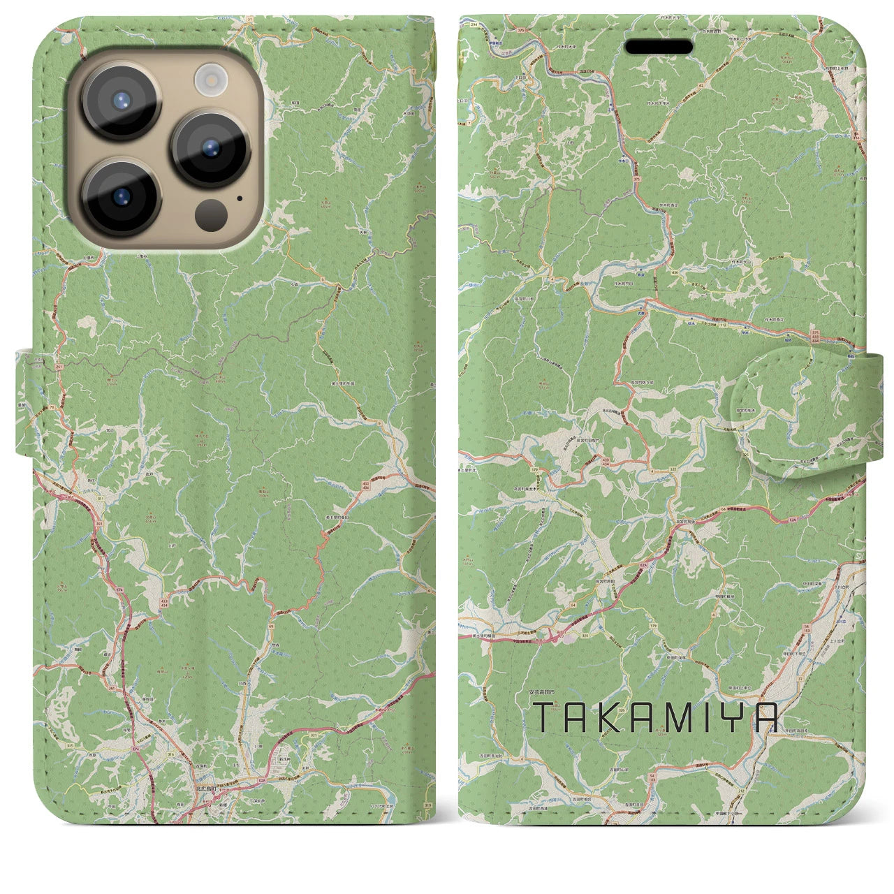 【高宮】地図柄iPhoneケース（手帳両面タイプ・ナチュラル）iPhone 14 Pro Max 用