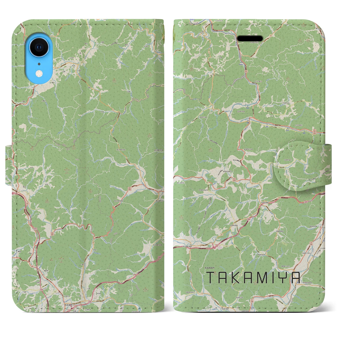 【高宮】地図柄iPhoneケース（手帳両面タイプ・ナチュラル）iPhone XR 用