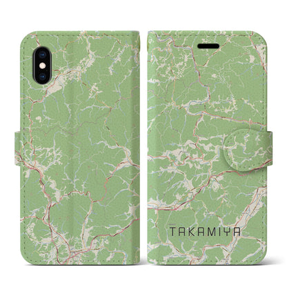 【高宮（広島県）】地図柄iPhoneケース（手帳タイプ）ナチュラル・iPhone XS / X 用