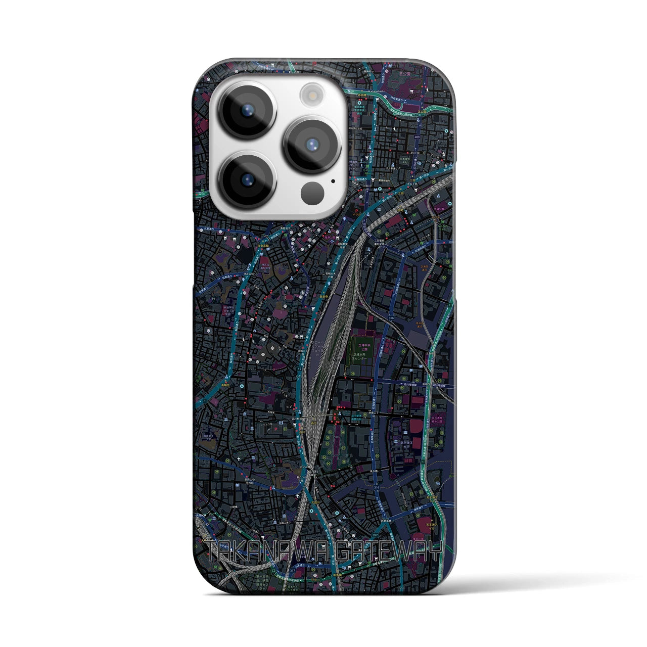 【高輪ゲートウェイ】地図柄iPhoneケース（バックカバータイプ・ブラック）iPhone 14 Pro 用