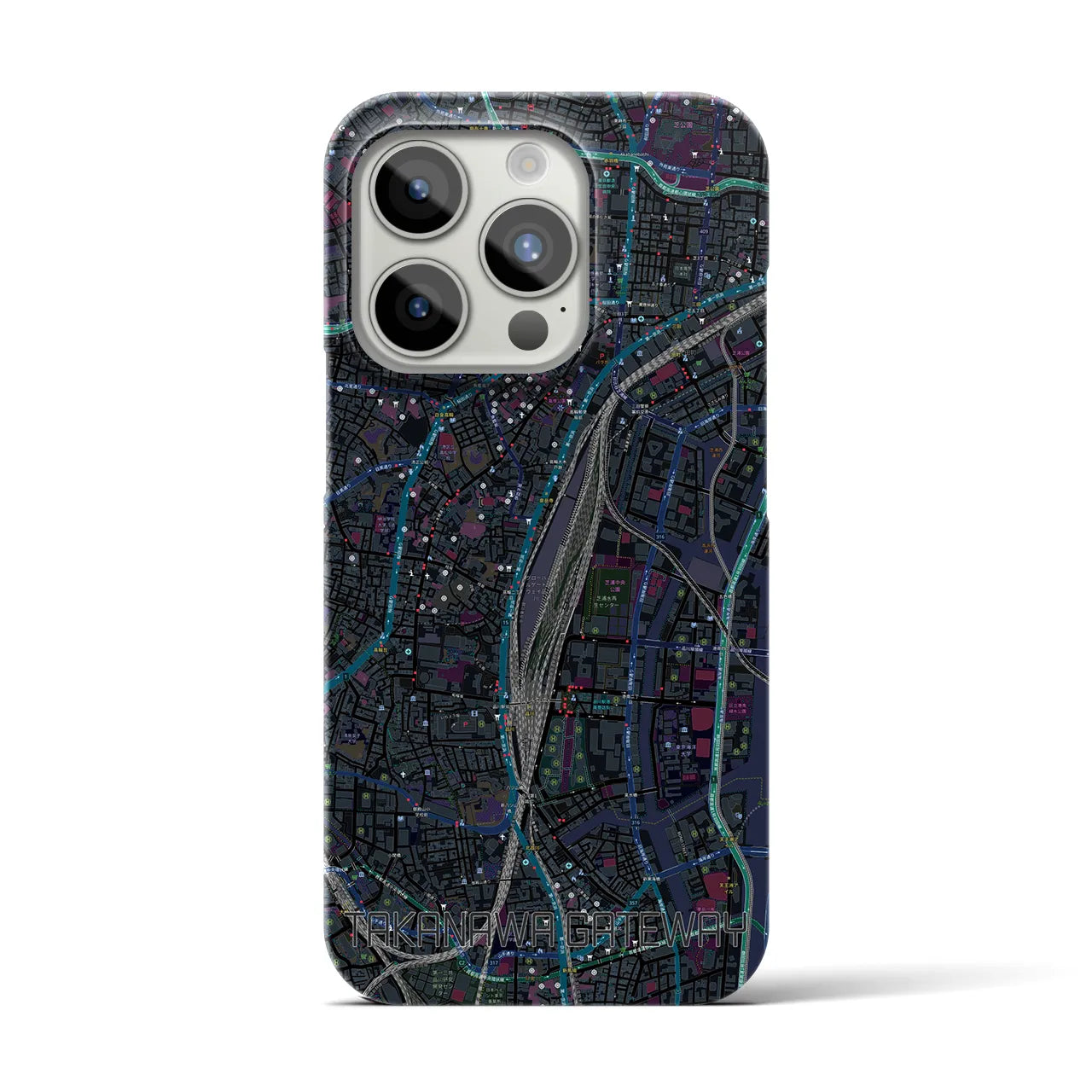 【高輪ゲートウェイ】地図柄iPhoneケース（バックカバータイプ・ブラック）iPhone 15 Pro 用