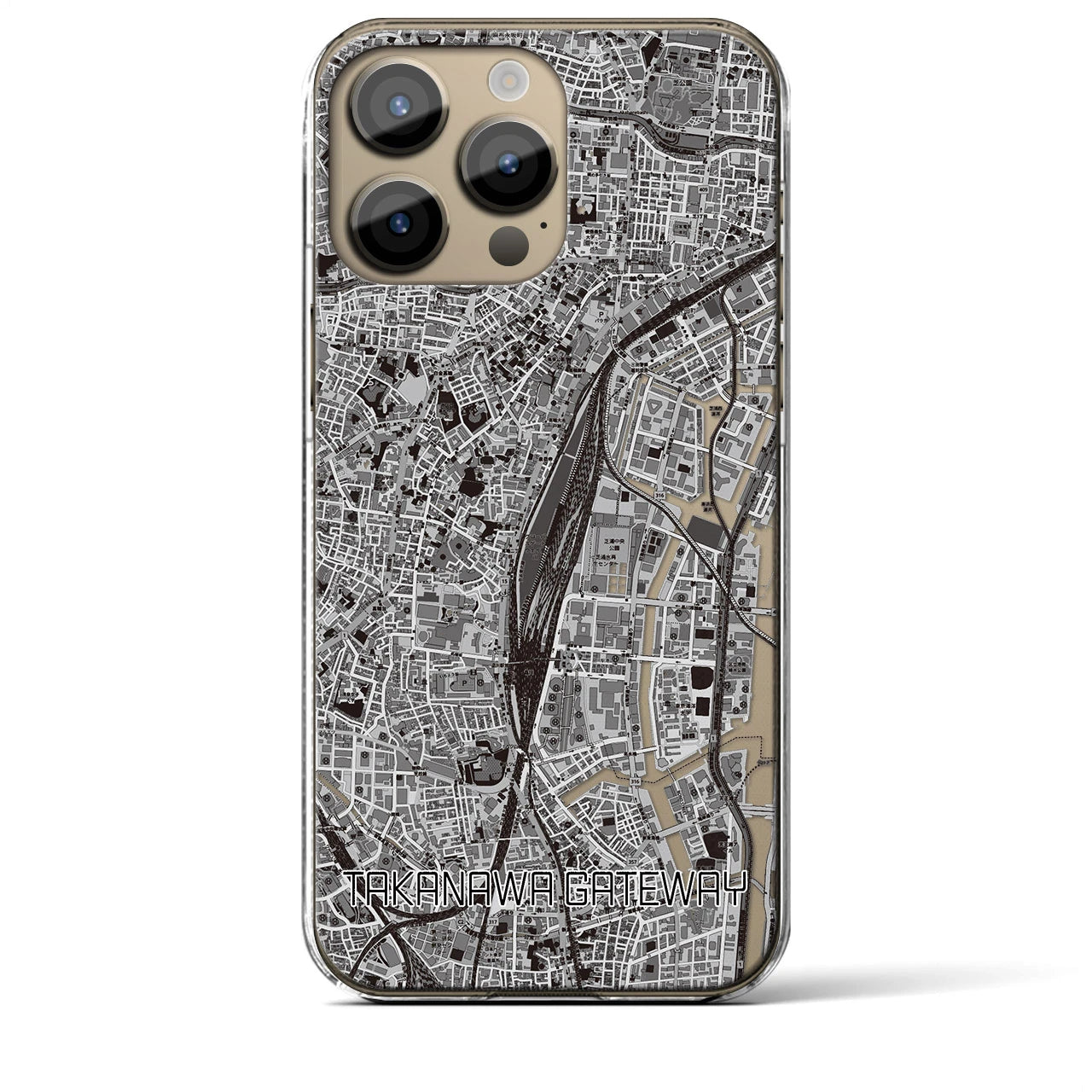 【高輪ゲートウェイ】地図柄iPhoneケース（クリアタイプ・モノトーン）iPhone 14 Pro Max 用