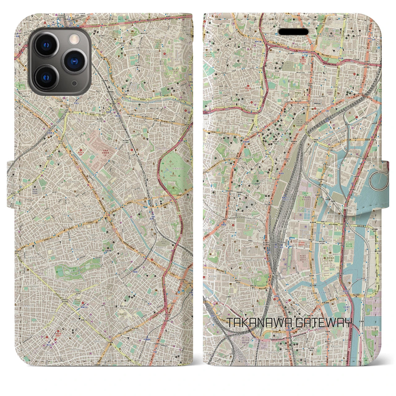 【高輪ゲートウェイ】地図柄iPhoneケース（手帳両面タイプ・ナチュラル）iPhone 11 Pro Max 用