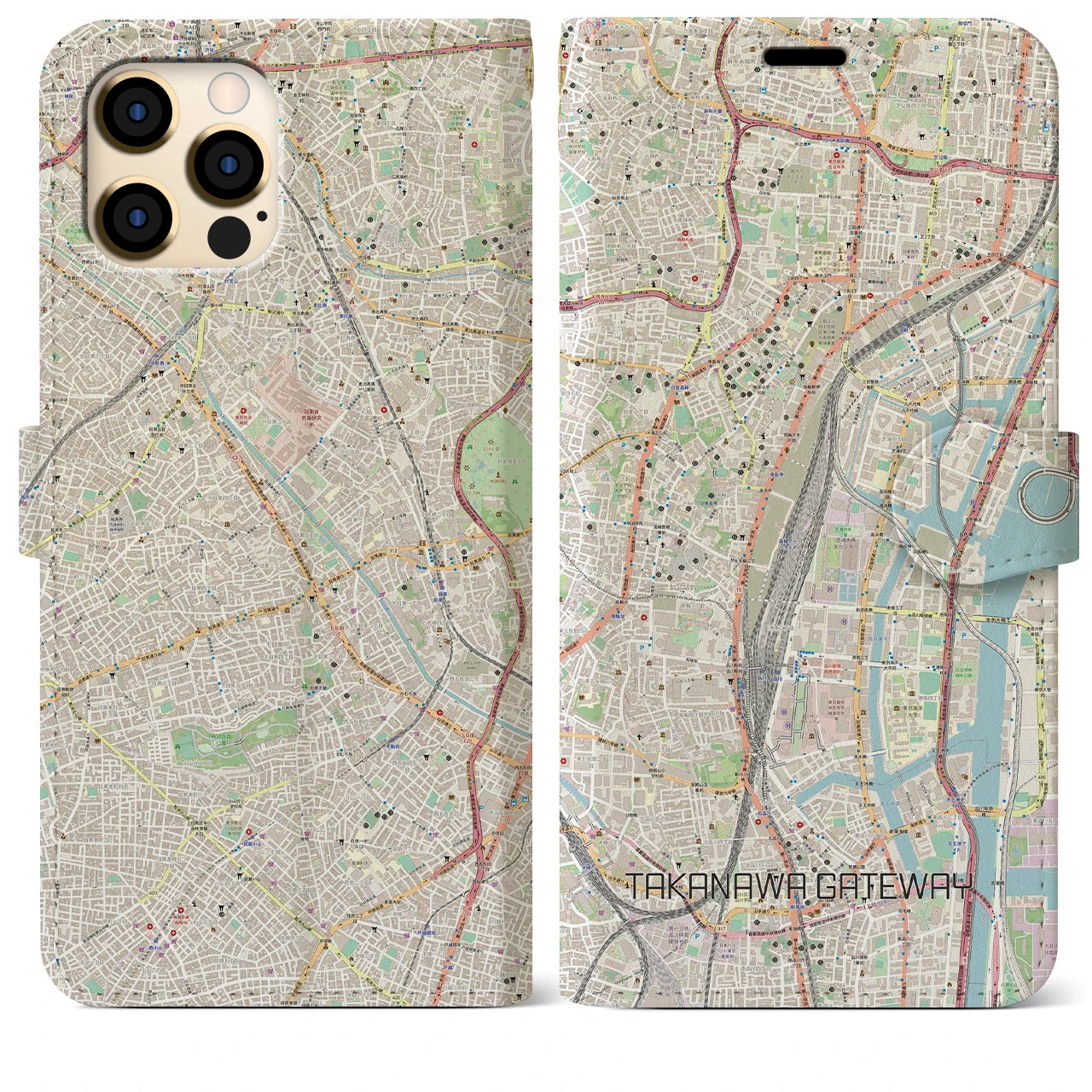 【高輪ゲートウェイ】地図柄iPhoneケース（手帳両面タイプ・ナチュラル）iPhone 12 Pro Max 用