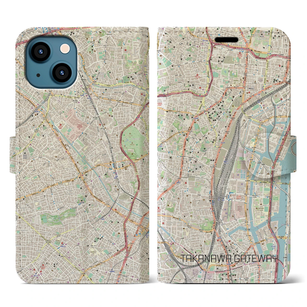 【高輪ゲートウェイ】地図柄iPhoneケース（手帳両面タイプ・ナチュラル）iPhone 13 用