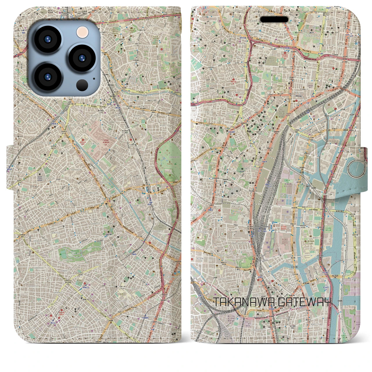 【高輪ゲートウェイ】地図柄iPhoneケース（手帳両面タイプ・ナチュラル）iPhone 13 Pro Max 用
