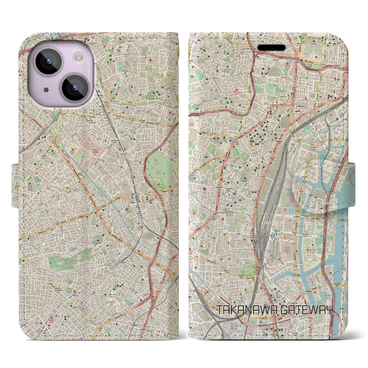 【高輪ゲートウェイ】地図柄iPhoneケース（手帳両面タイプ・ナチュラル）iPhone 14 用