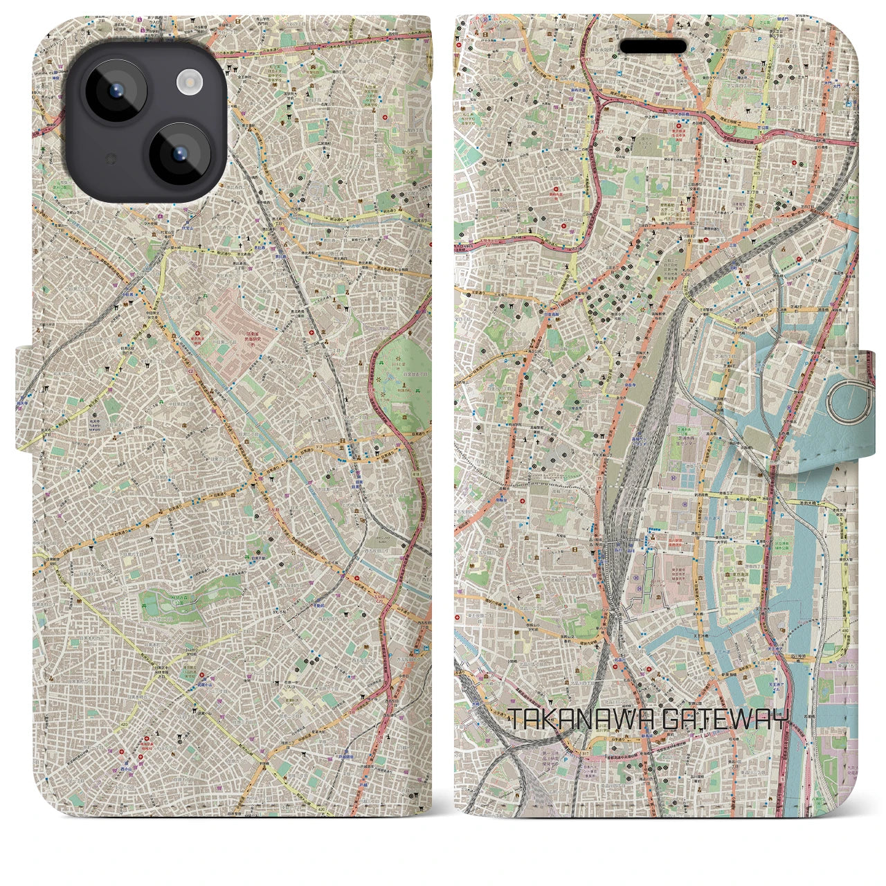 【高輪ゲートウェイ】地図柄iPhoneケース（手帳両面タイプ・ナチュラル）iPhone 14 Plus 用