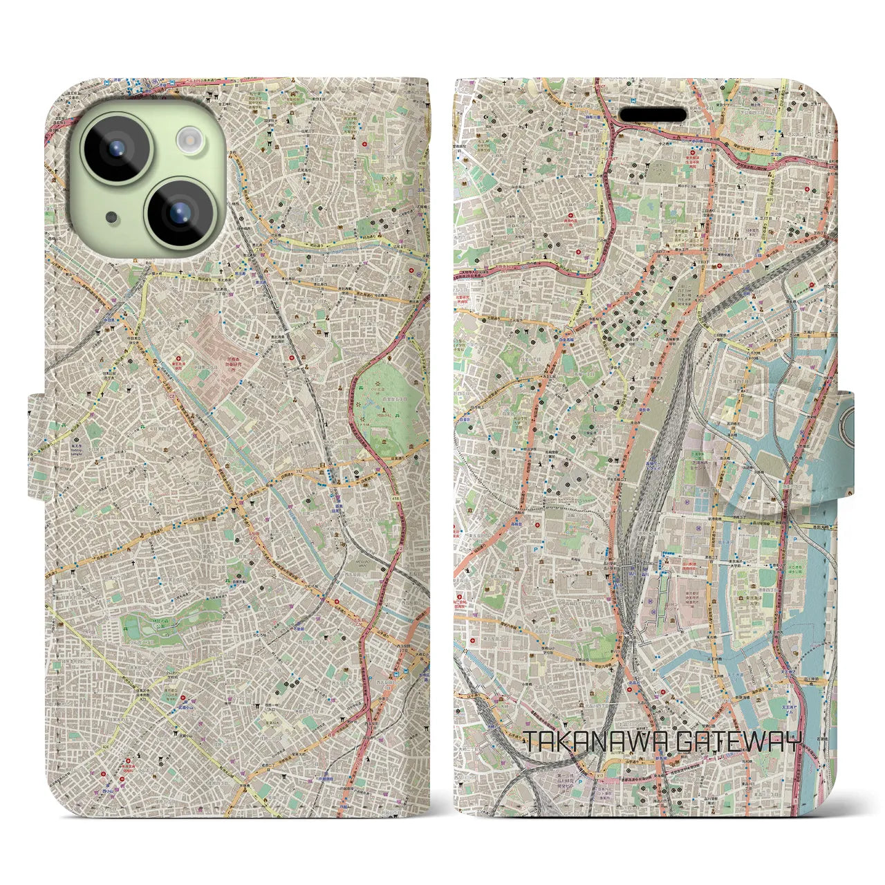 【高輪ゲートウェイ】地図柄iPhoneケース（手帳両面タイプ・ナチュラル）iPhone 15 用
