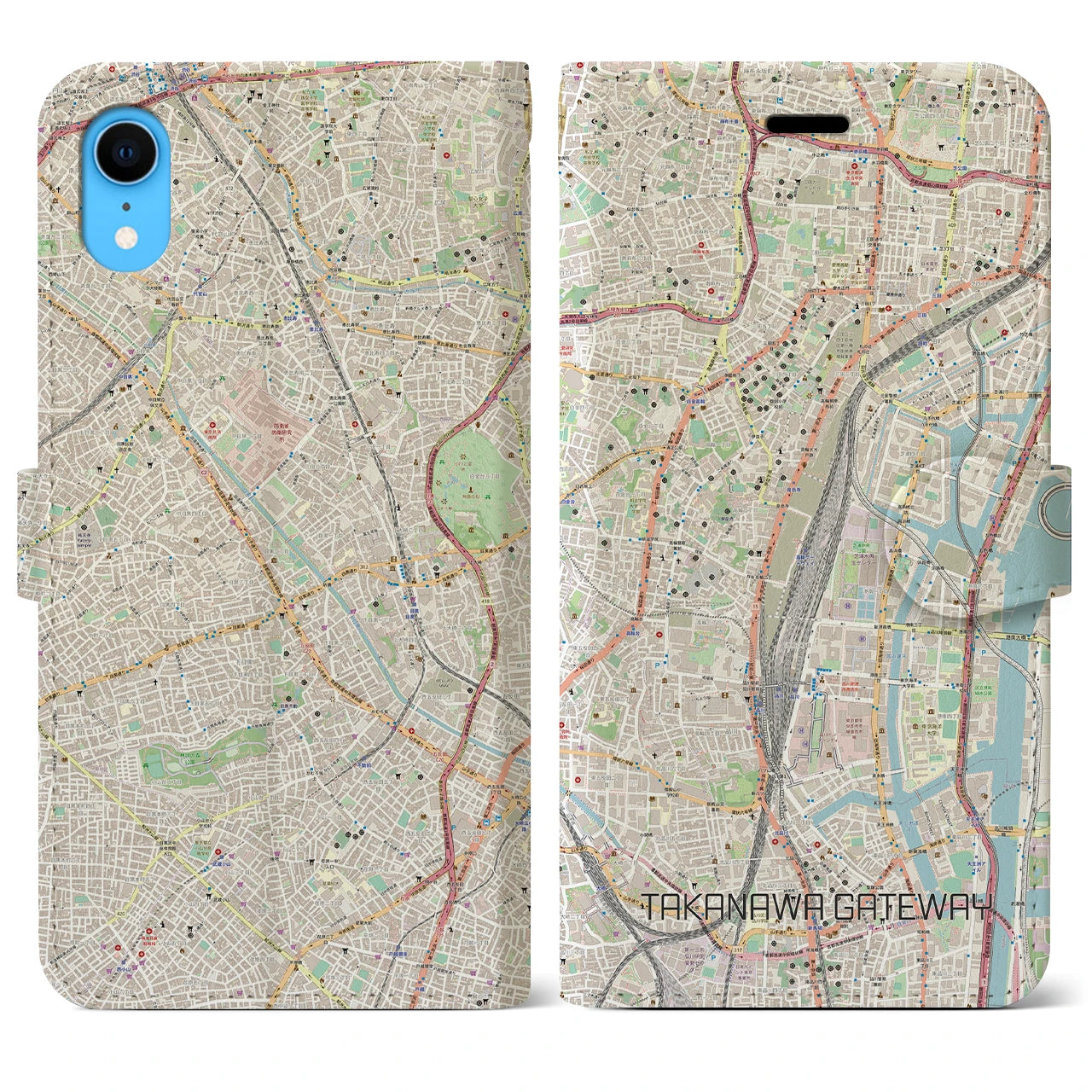 【高輪ゲートウェイ】地図柄iPhoneケース（手帳両面タイプ・ナチュラル）iPhone XR 用