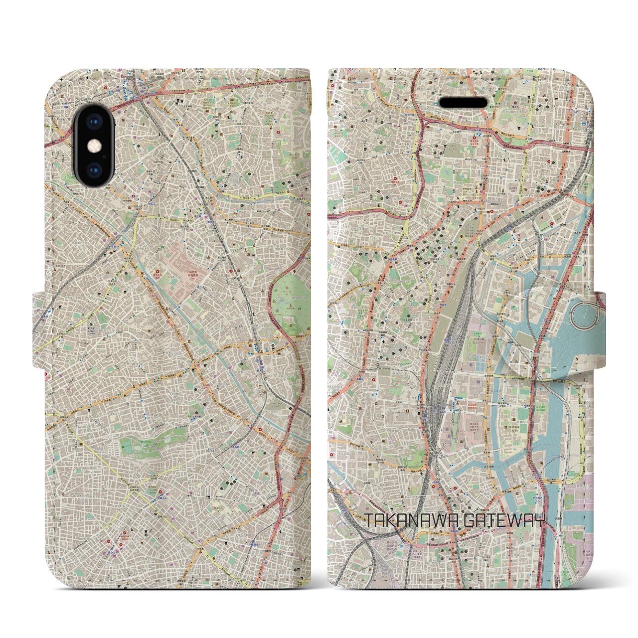 【高輪ゲートウェイ】地図柄iPhoneケース（手帳両面タイプ・ナチュラル）iPhone XS / X 用