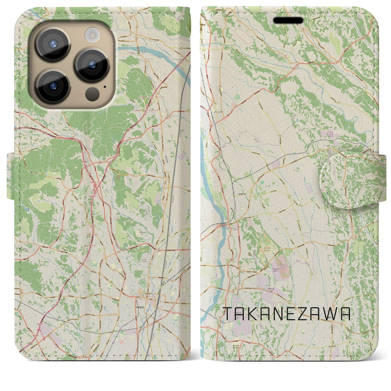 【高根沢】地図柄iPhoneケース（手帳両面タイプ・ナチュラル）iPhone 14 Pro Max 用