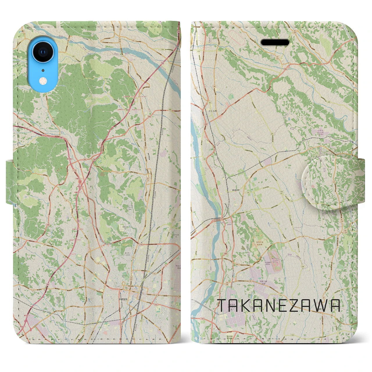 【高根沢】地図柄iPhoneケース（手帳両面タイプ・ナチュラル）iPhone XR 用
