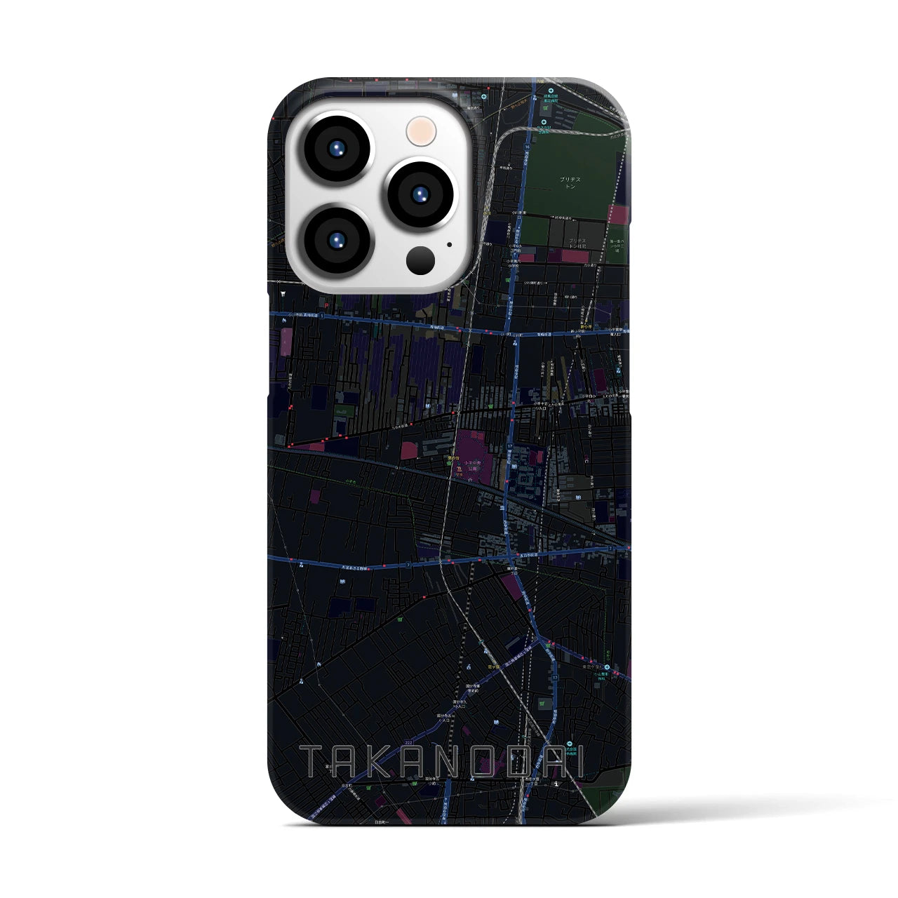 【鷹の台】地図柄iPhoneケース（バックカバータイプ・ブラック）iPhone 13 Pro 用