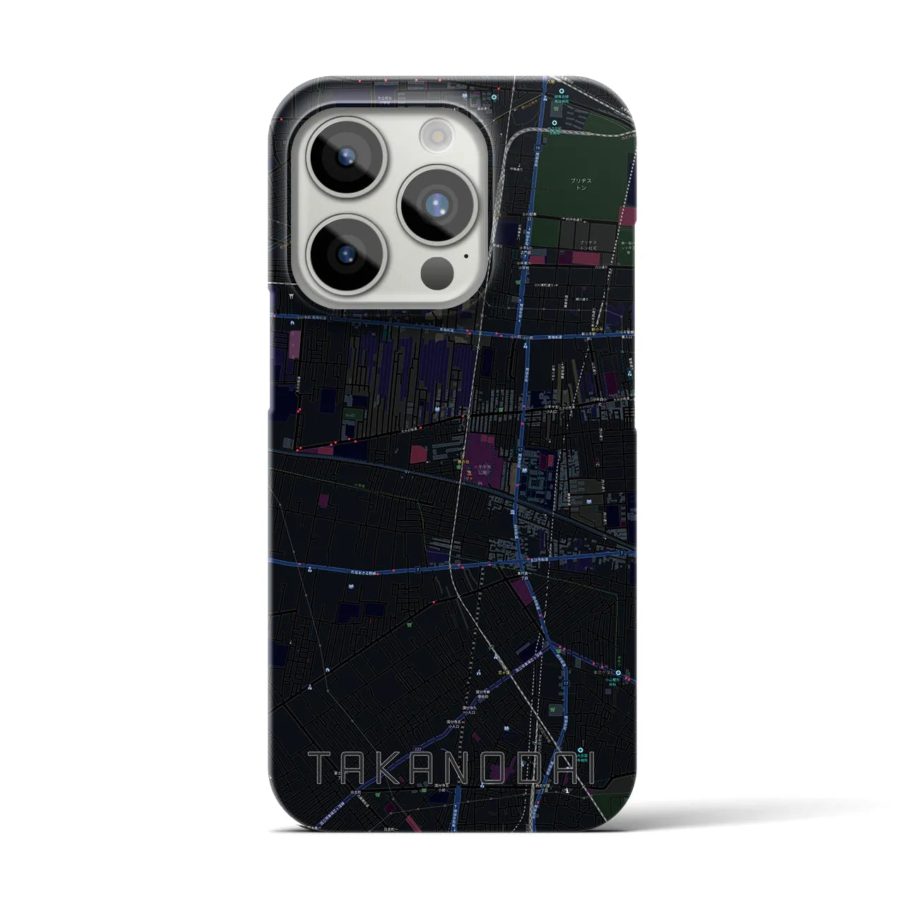 【鷹の台】地図柄iPhoneケース（バックカバータイプ・ブラック）iPhone 15 Pro 用