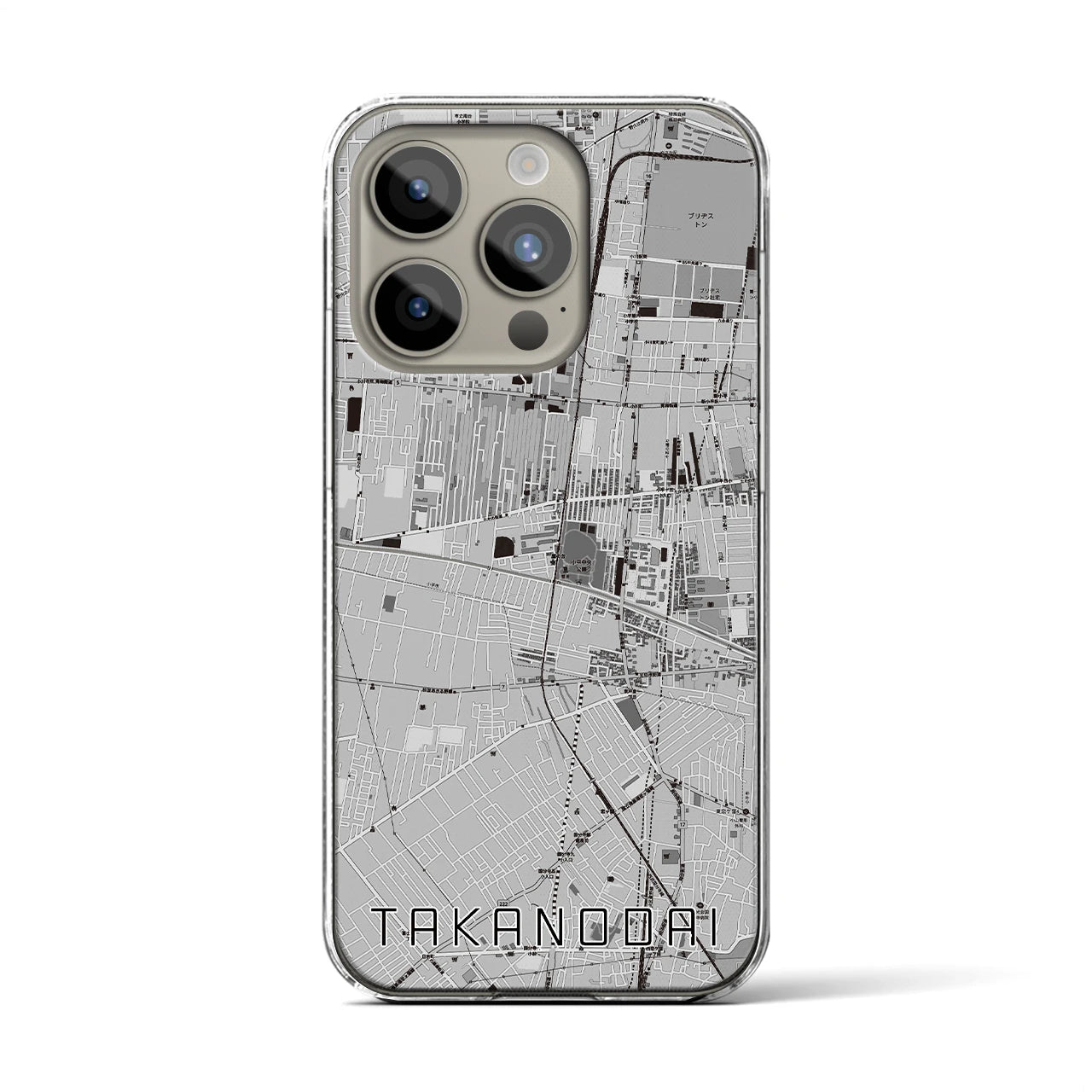 【鷹の台】地図柄iPhoneケース（クリアタイプ・モノトーン）iPhone 15 Pro 用