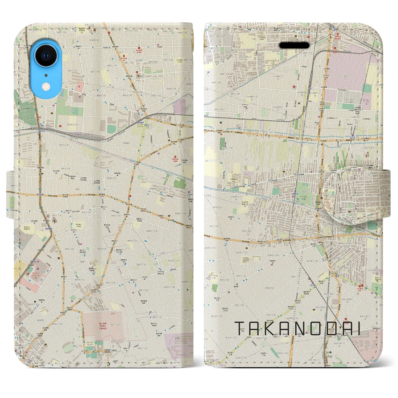 【鷹の台】地図柄iPhoneケース（手帳両面タイプ・ナチュラル）iPhone XR 用