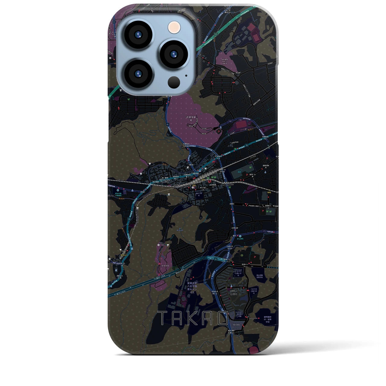 【高尾】地図柄iPhoneケース（バックカバータイプ・ブラック）iPhone 13 Pro Max 用