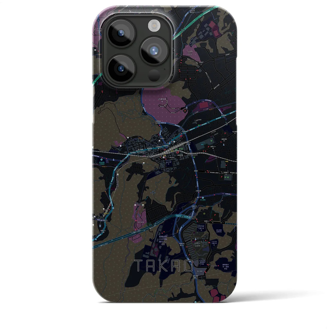 【高尾】地図柄iPhoneケース（バックカバータイプ・ブラック）iPhone 15 Pro Max 用