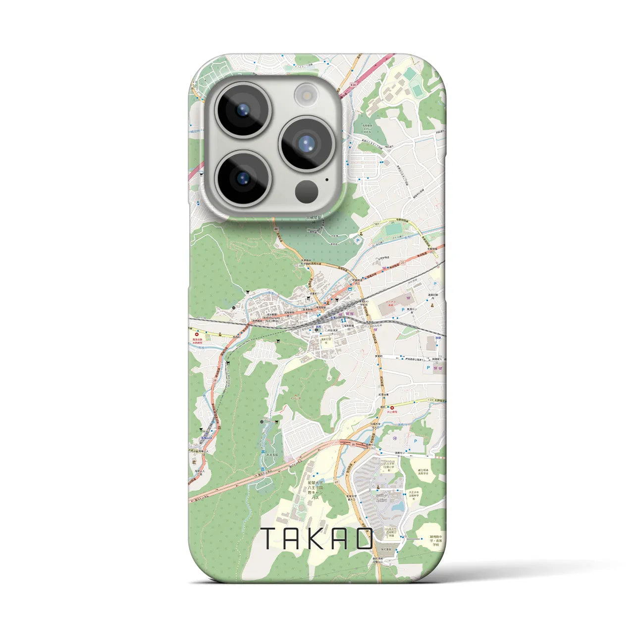 【高尾】地図柄iPhoneケース（バックカバータイプ・ナチュラル）iPhone 15 Pro 用