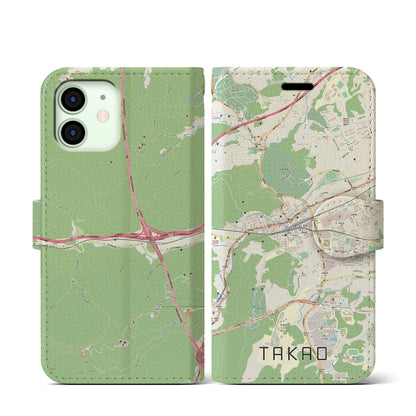 【高尾（東京都）】地図柄iPhoneケース（手帳タイプ）ナチュラル・iPhone 12 mini 用