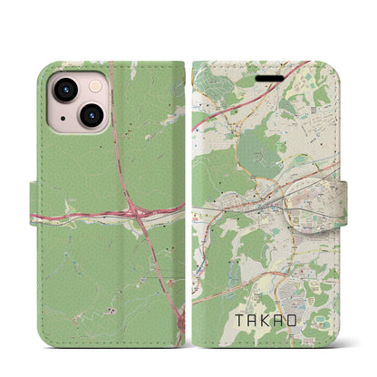 【高尾（東京都）】地図柄iPhoneケース（手帳タイプ）ナチュラル・iPhone 13 mini 用