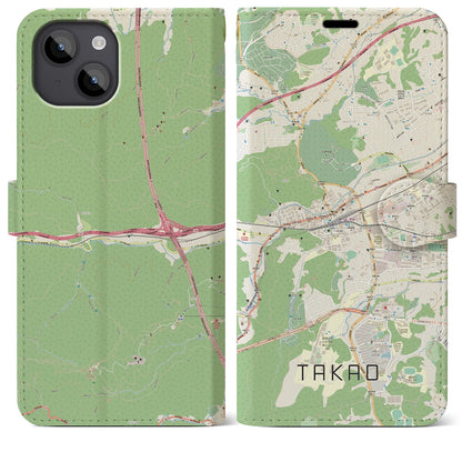 【高尾（東京都）】地図柄iPhoneケース（手帳タイプ）ナチュラル・iPhone 14 Plus 用