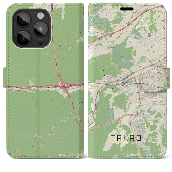 【高尾】地図柄iPhoneケース（手帳両面タイプ・ナチュラル）iPhone 15 Pro Max 用