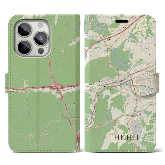 【高尾】地図柄iPhoneケース（手帳両面タイプ・ナチュラル）iPhone 15 Pro 用
